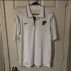 Mens Large Nike Tulane University Green Wave Polo Shirt White Golf Dri Fit